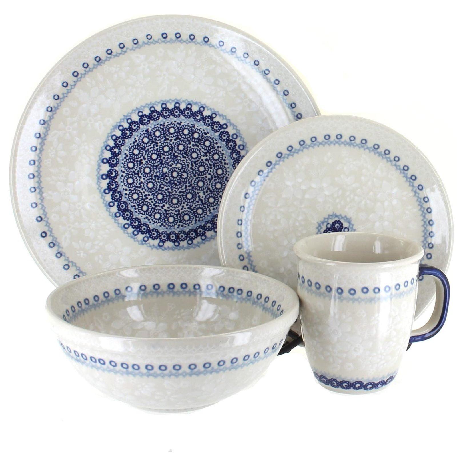 Blue Floral Ceramic 4-Piece Dinnerware Set