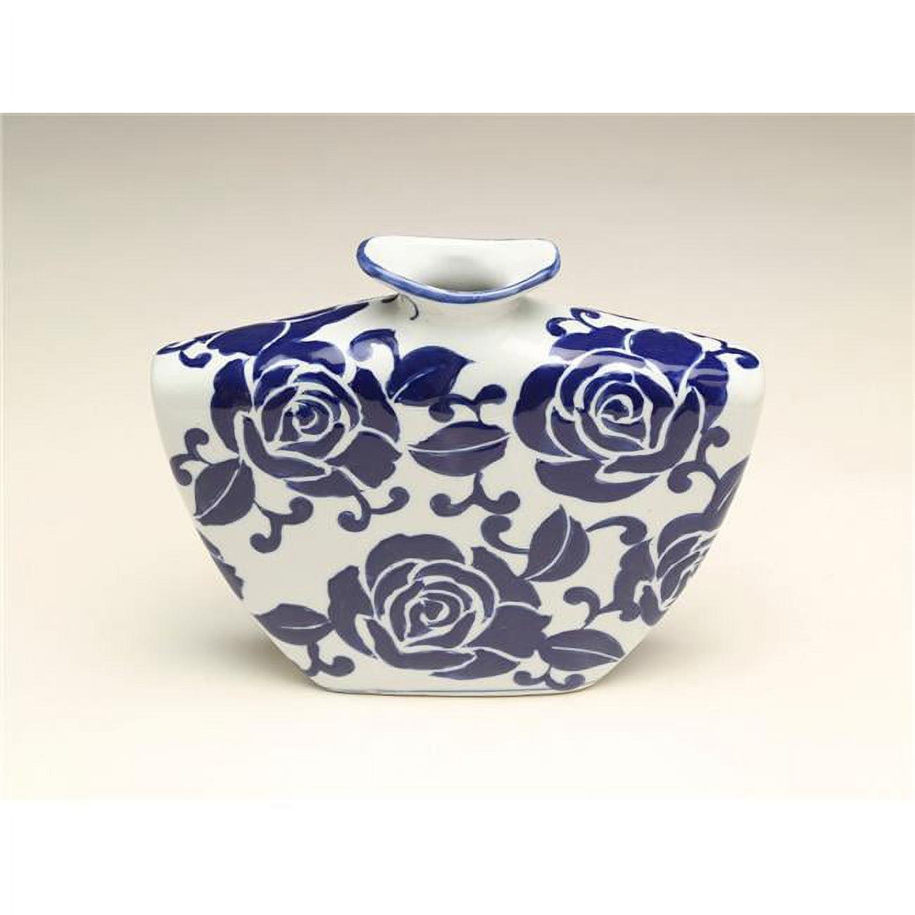 Blue and White Porcelain Vase with Rose Design