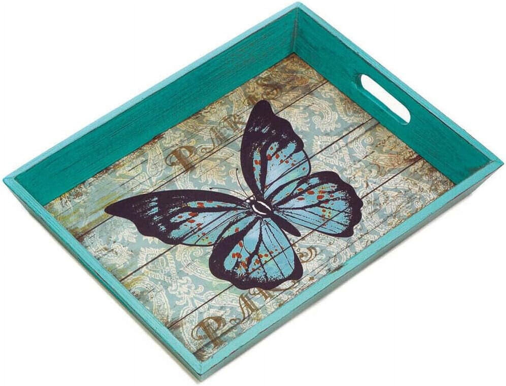 Weathered Blue Butterfly Print Decorative Serving Tray