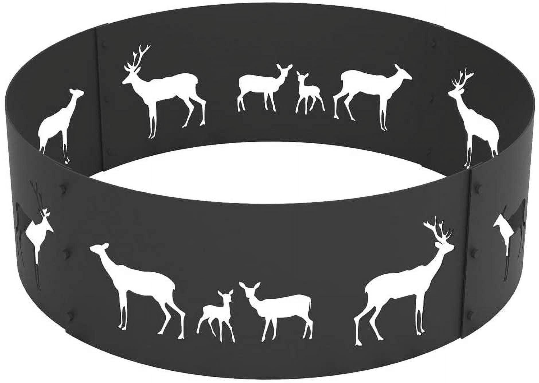 Black Steel 36" Round Fire Ring with Elk Design