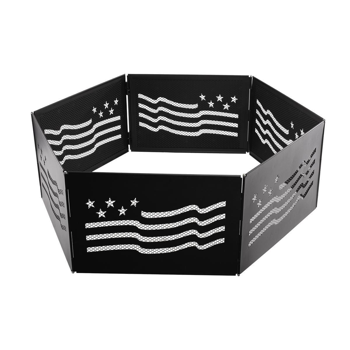 Zion 36" Black Steel Portable Folding Fire Ring with Stars and Stripes