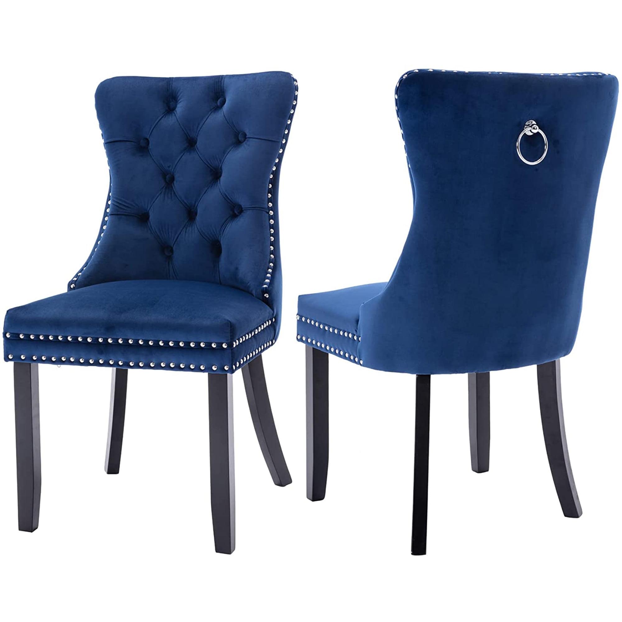 ODUSE-DAILY Velvet Dining Chairs Set of 2, Navy Kitchen & Dining Room Chairs, Tufted Dining Chairs, Fabric Upholstered, Solid Wood, Sillas De Comedor (Blue, 2 Pcs)