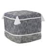 16-Inch Blue and White Polyester Tasseled Pouf Ottoman