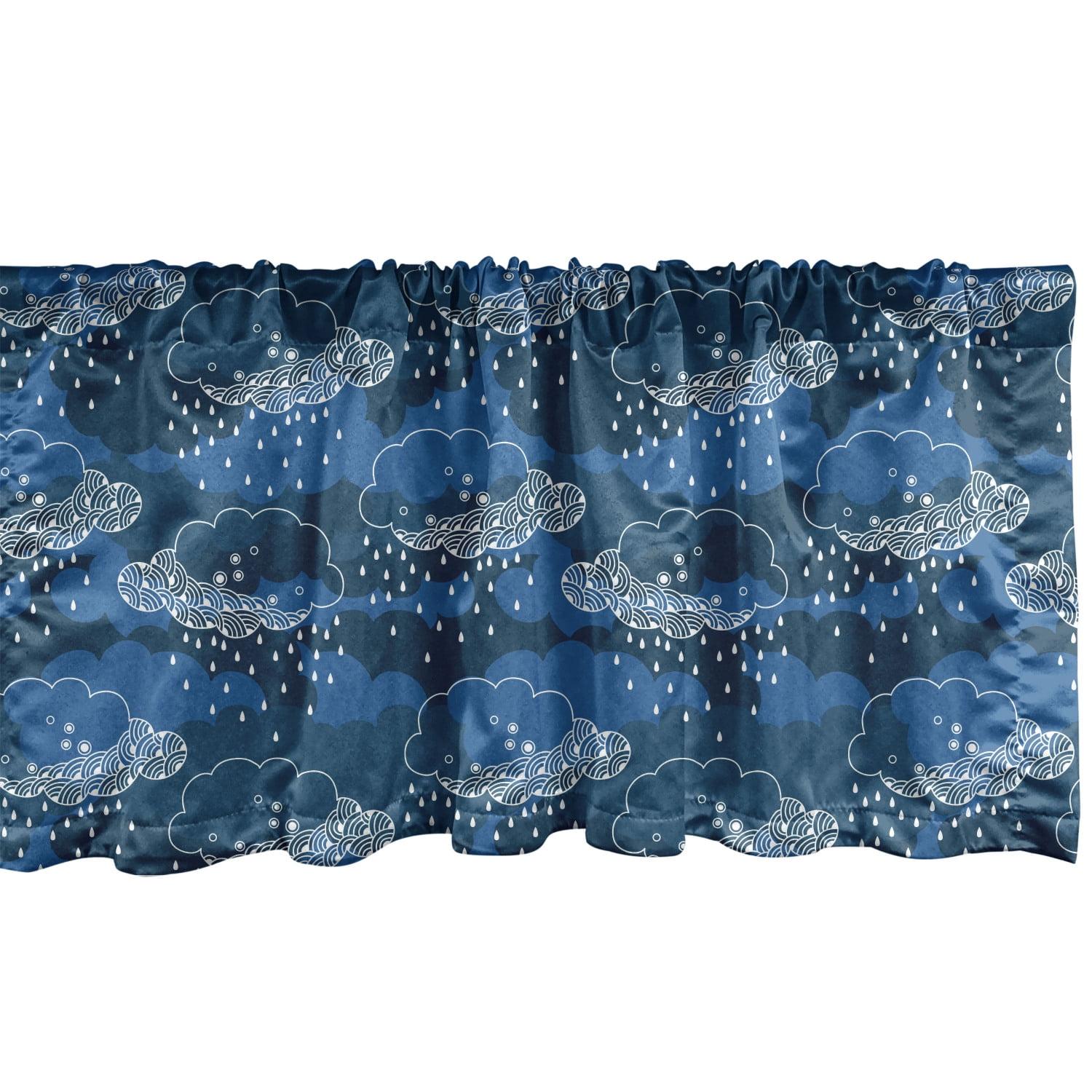 Ambesonne Blue and White Valance Pack of 2 Rain Clouds Art Blue Dark Blue