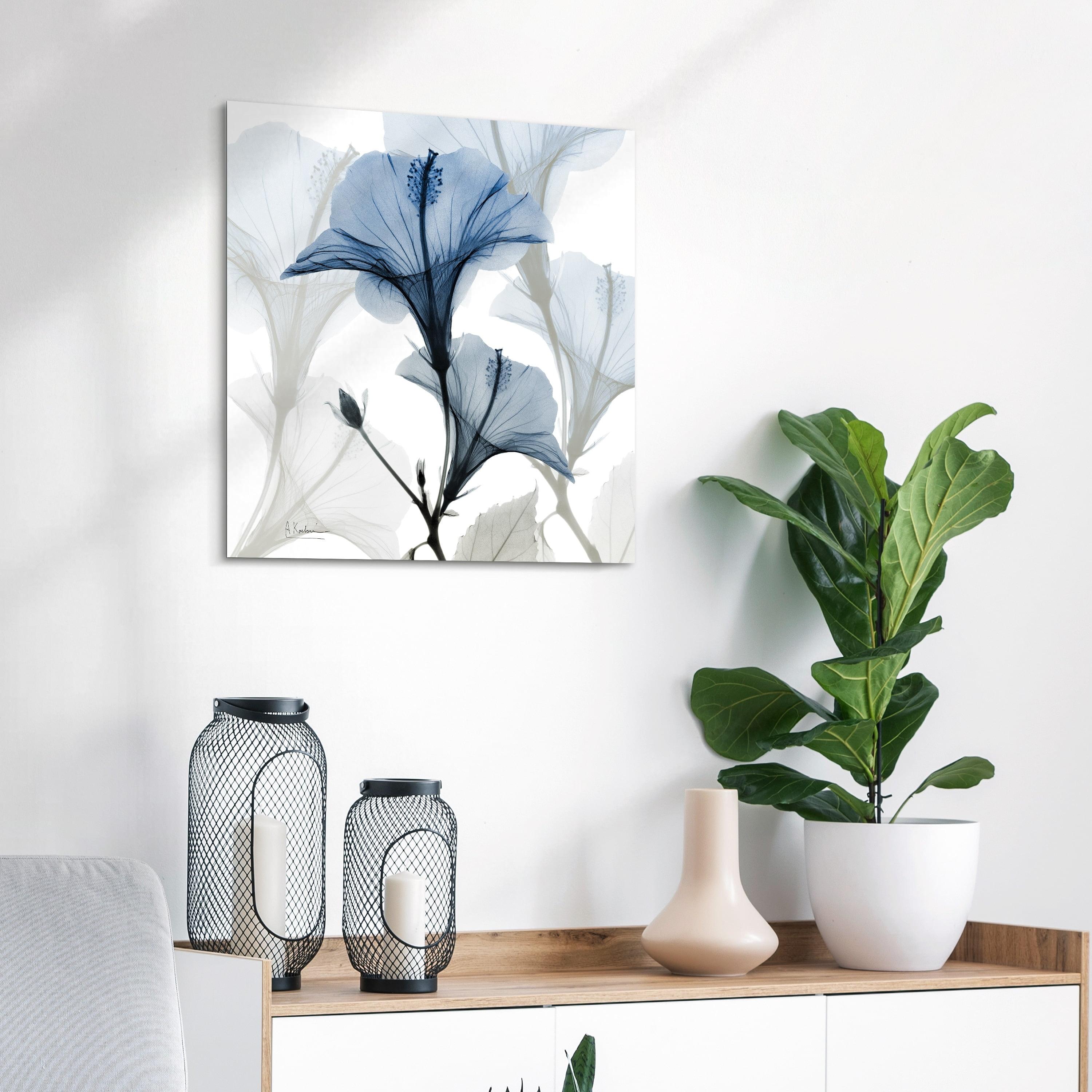 24" Blue X-Ray Floral Tempered Glass Wall Art