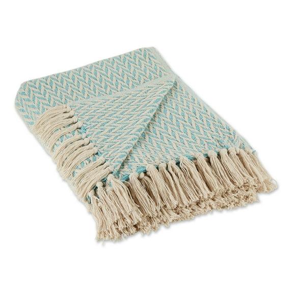 50"x60" Zig-Zag Throw Blanket Aqua - Design Imports: Lightweight Woven Cotton, Machine Washable