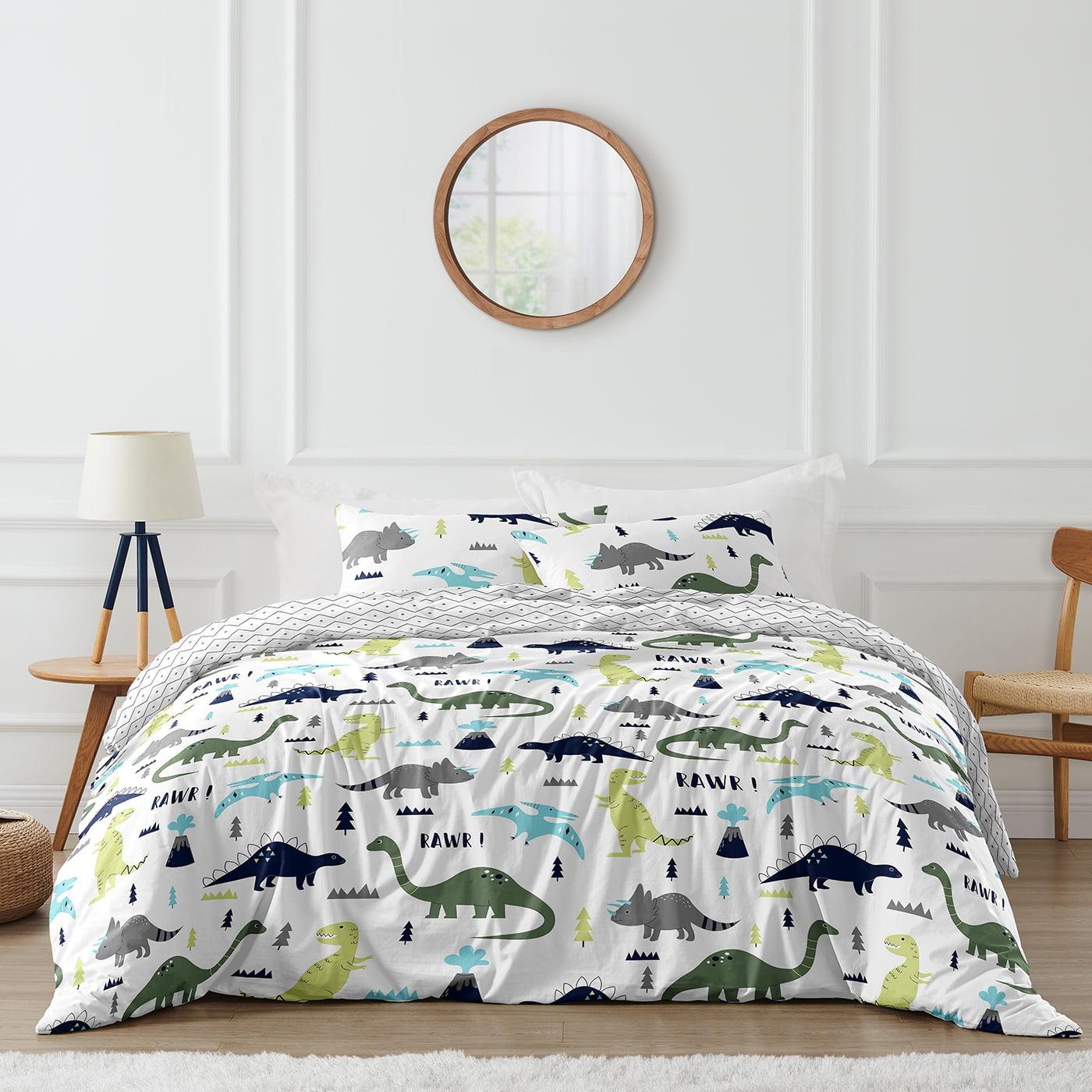 Blue and Green Dinosaur Print Full Microfiber Bedding Set