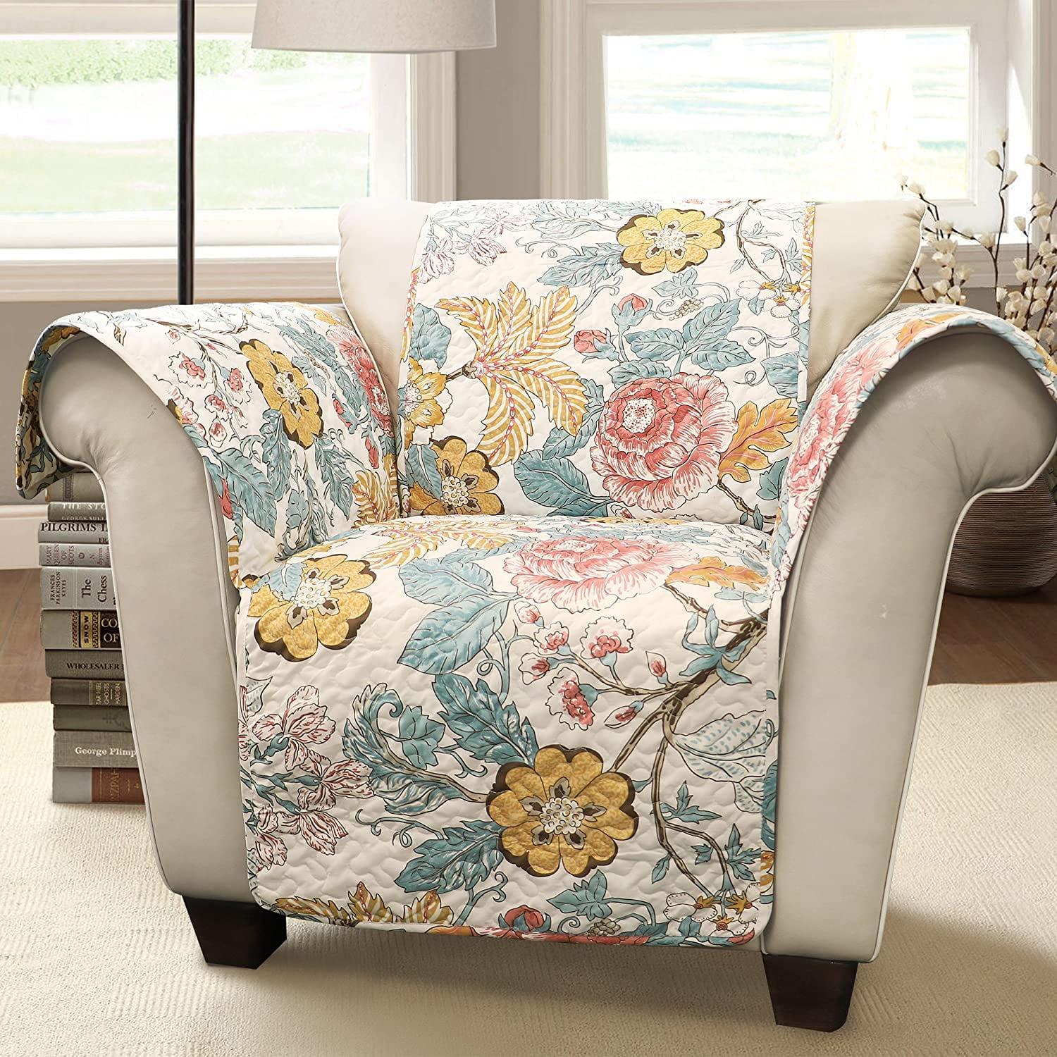 Cozy Cottage Floral Reversible Armchair Protector in Blue/Yellow