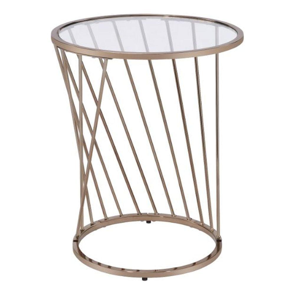 Round Metal and Glass End Table with Twisted Base