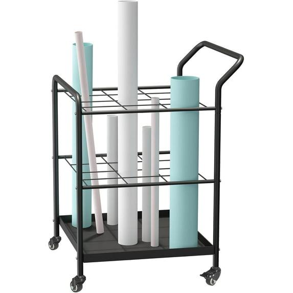 Blueprint Roll File Holder Storage - 12 Slots Rack Cart,Wire Bin Roll File, Made for Maps, Plans, Drawings, and Tubes, Yoga Mat and Gym Storage Rack Cart with Wheels,Files Sorter Poster Holder