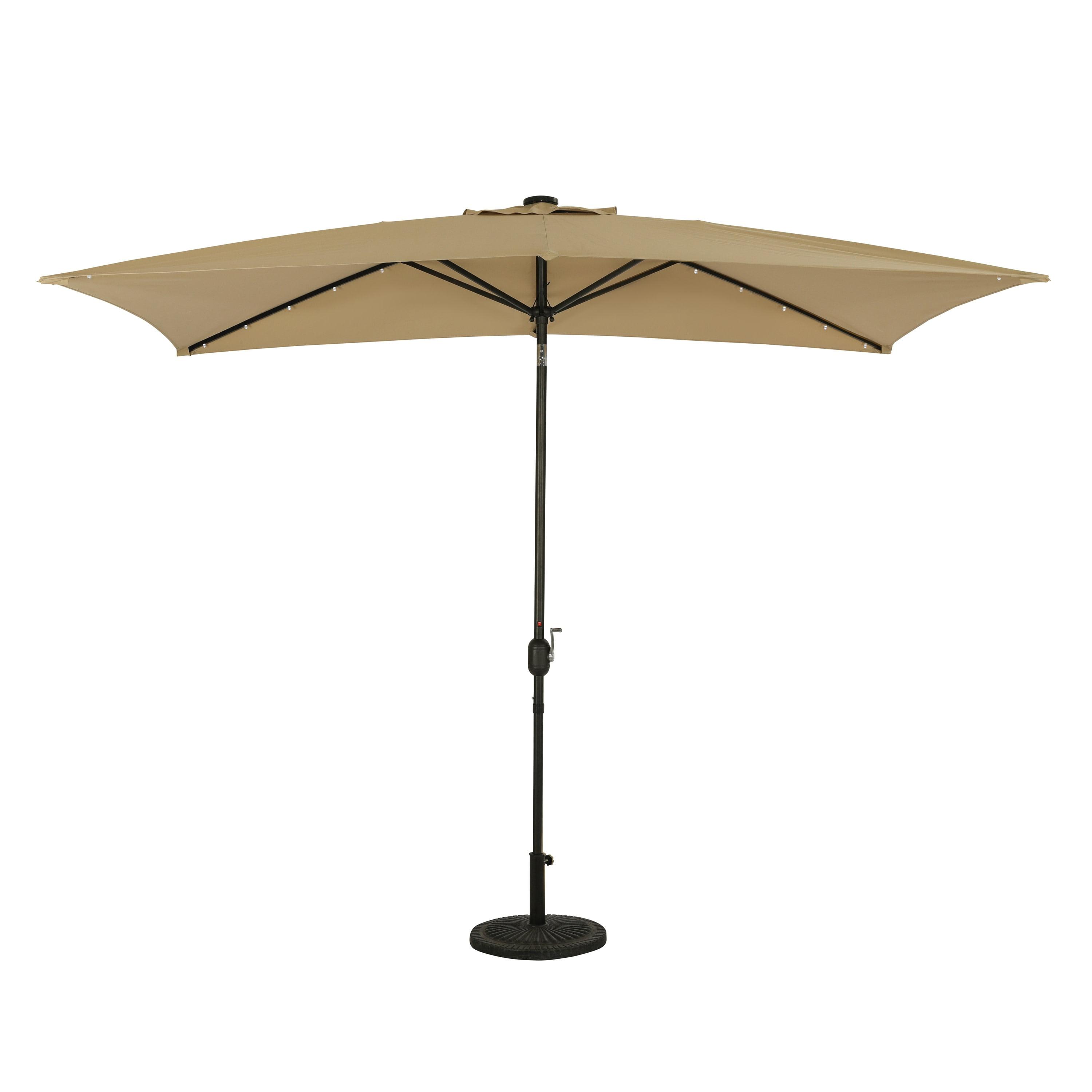 10' x 6.5' Rectangular Nassau Market Patio Umbrella with LED Bulb Lights Champagne - Island Umbrella: Solar-Powered, Weather-Resistant