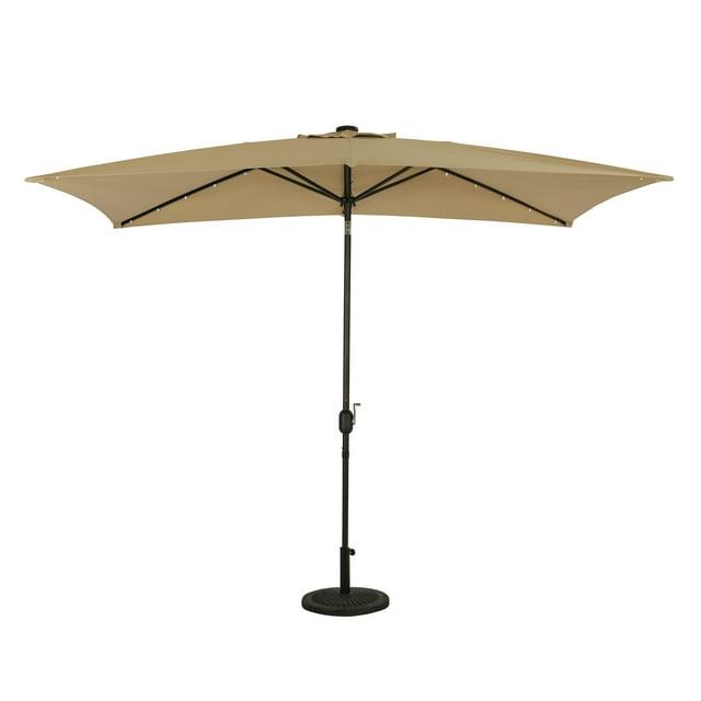 10' x 6.5' Rectangular Nassau Market Patio Umbrella with LED Bulb Lights Champagne - Island Umbrella: Solar-Powered, Weather-Resistant