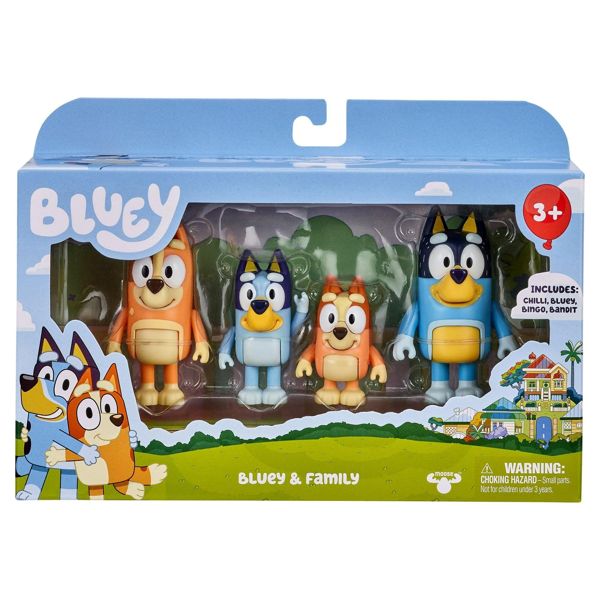 Bluey Family Figure 4-Pack, with Mum Dad Bingo Bluey, Ages 3+, Toddler Toys