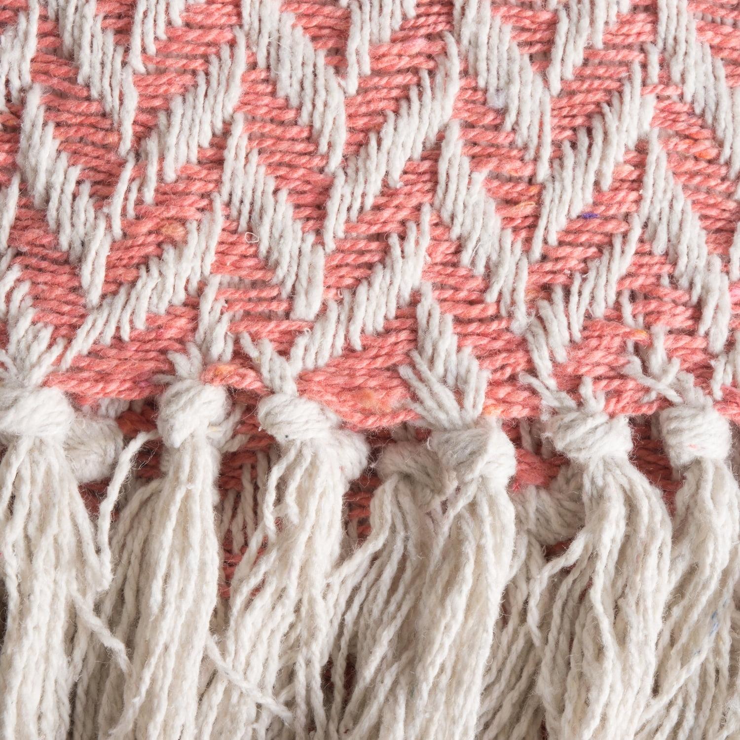 Blush Pink Cotton Zigzag Patterned Reversible Throw Blanket