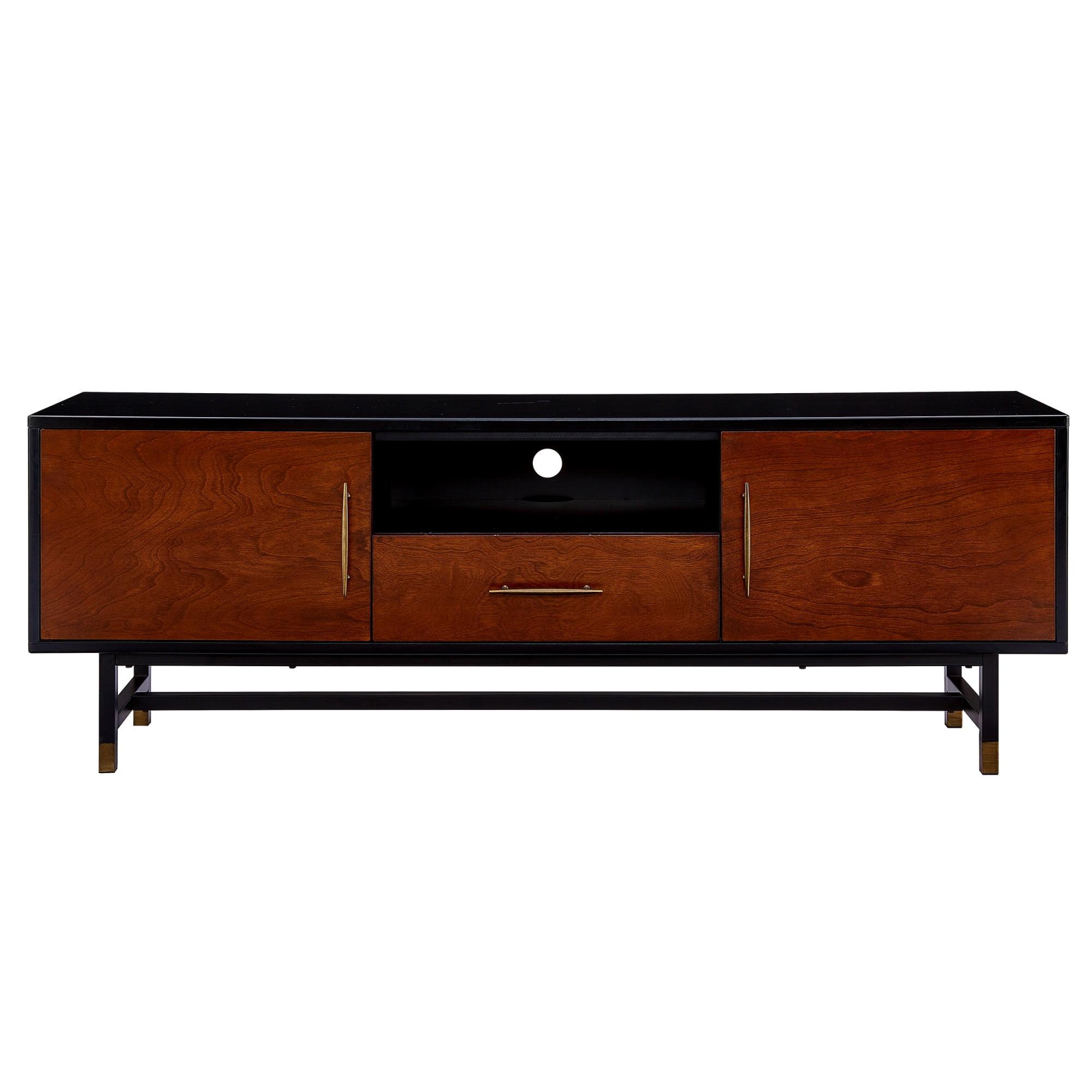 Whiskey Maple and Black Transitional Media Console with Cabinet
