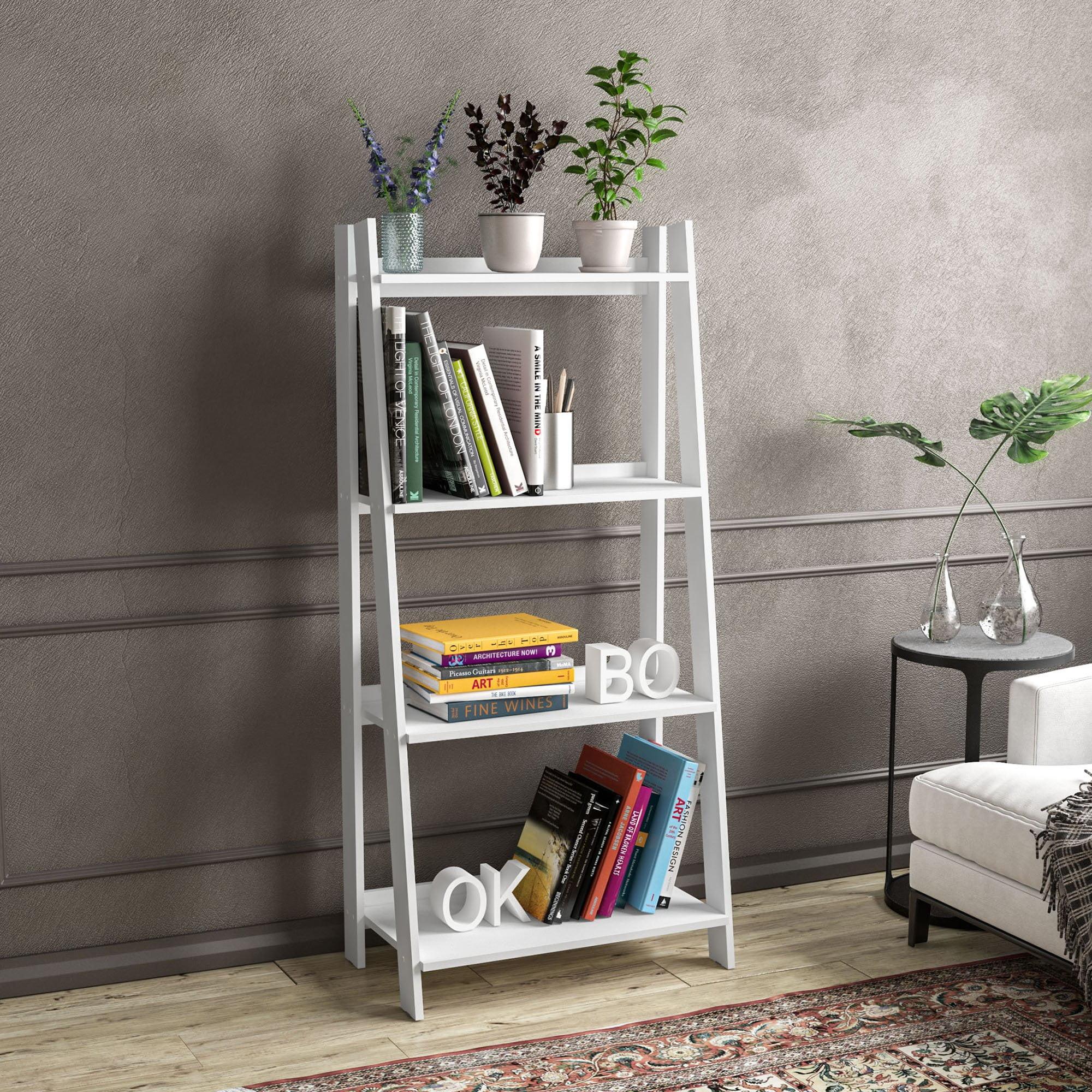 Boahaus Orebro Ladder Bookcase, White Finish, Four Shelves