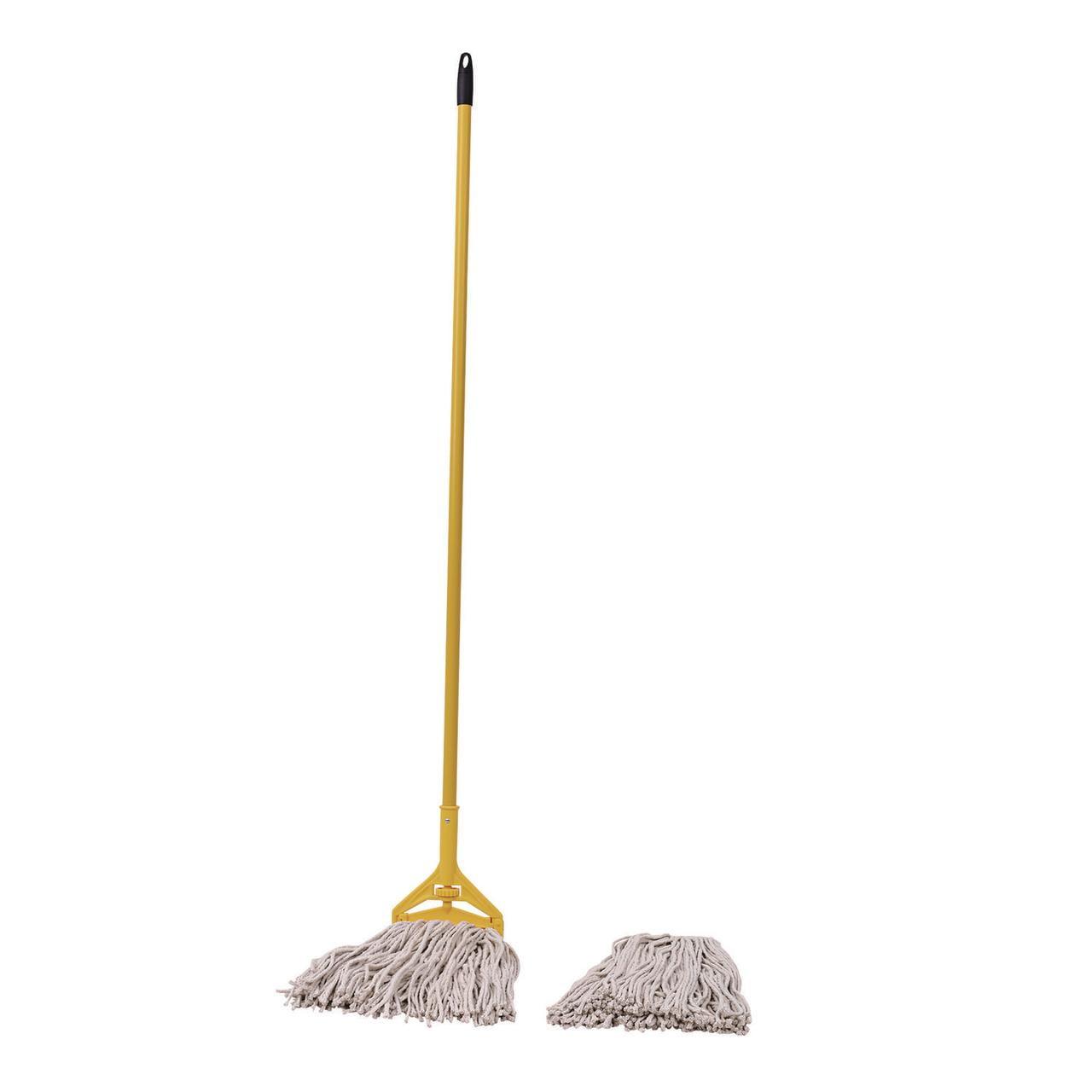 Boardwalk Cotton Cut End Mop Kit, #24 Natural Cotton Head, 60" Yellow Metal/Plastic Handle