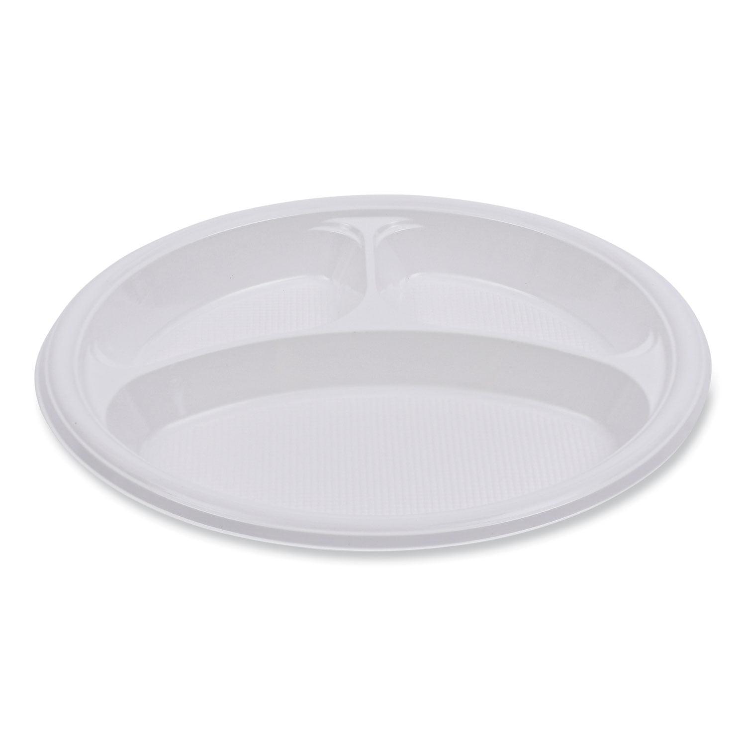 White 10-Inch Round Plastic Plate with 3 Compartments