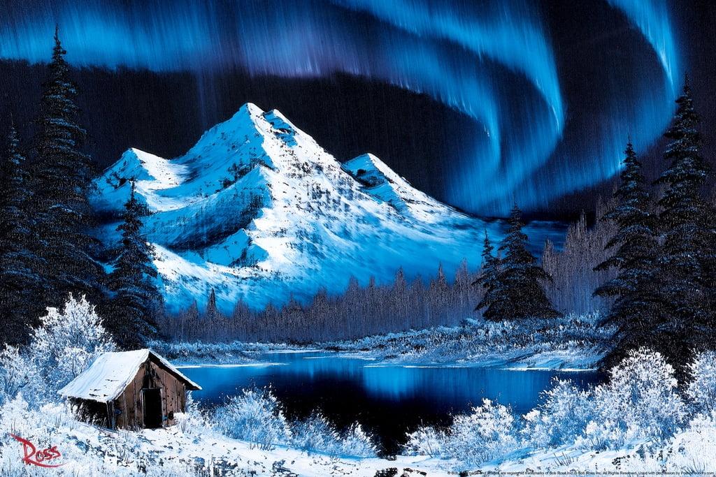 Bob Ross Northern Lights Art Print Bob Ross Poster Bob Ross Collection Bob Art Paintings Happy Accidents Bob Ross Print Decor Mountains Painting Wall Art Cool Wall Art Print Poster 18x12