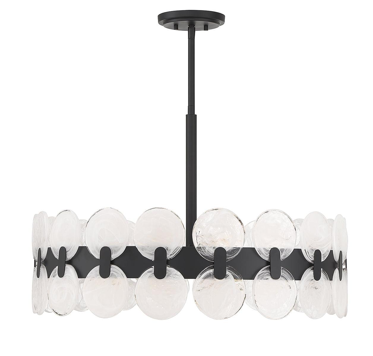 Matte Black 6-Light Drum Chandelier with Strie Piastra Glass