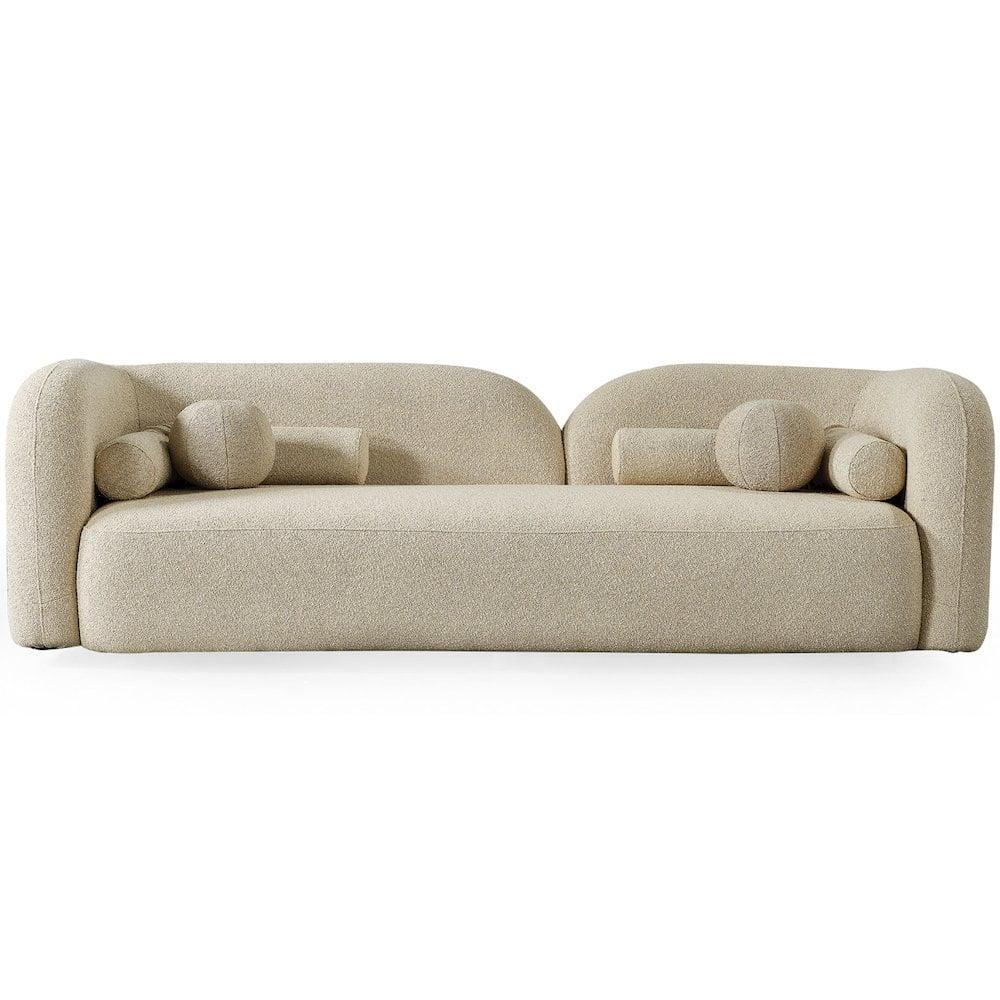 Bodur Japandi Style Luxury Modern Ivory Boucle Fabric Curvy Arm Couch