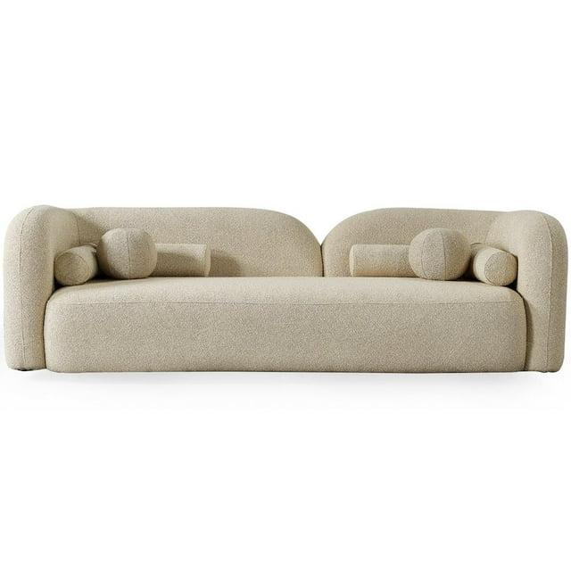 Bodur Japandi Style Luxury Modern Ivory Boucle Fabric Curvy Arm Couch