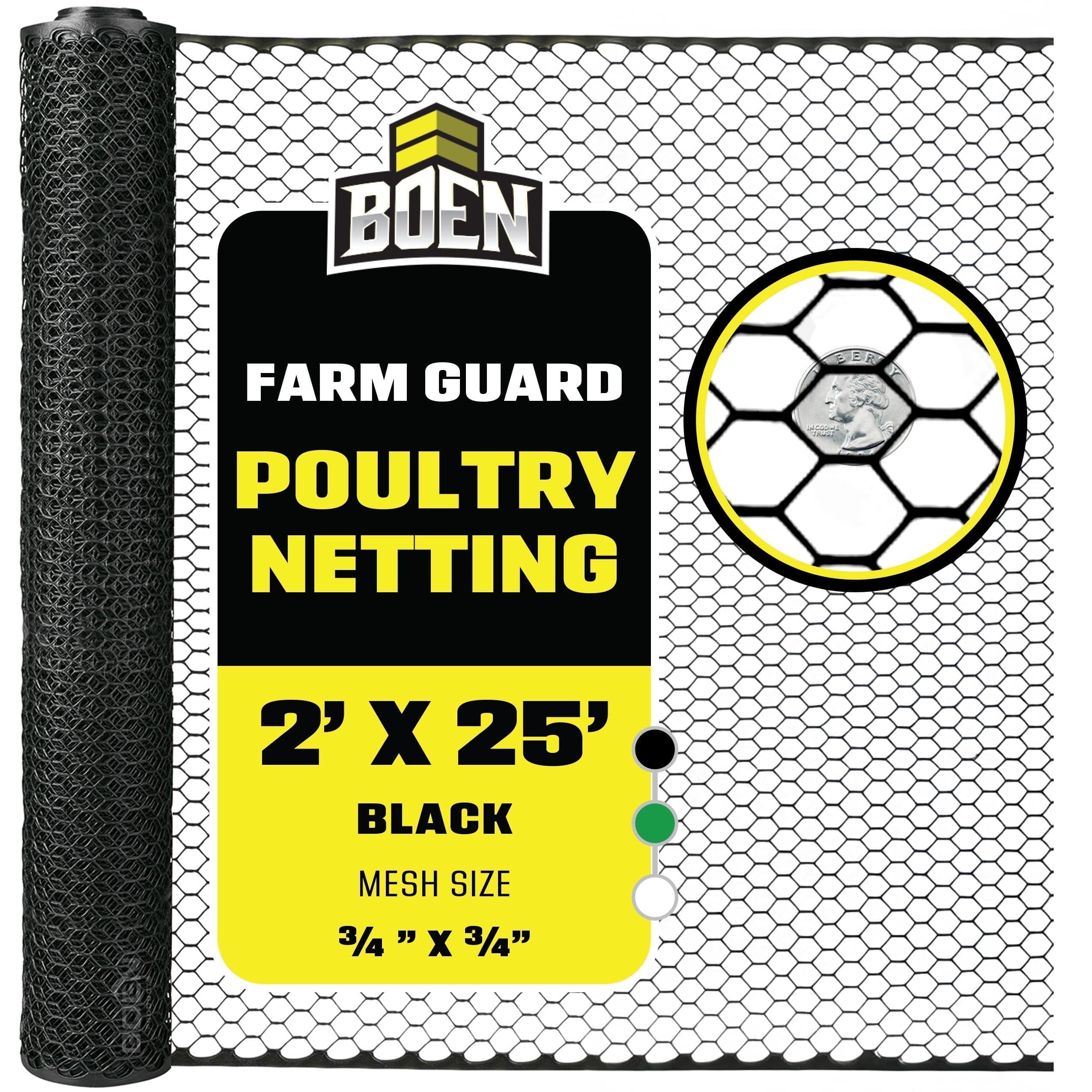 Boen - Plastic Hex Chicken Wire Mesh Temporary Fence Roll (2' x 25' - Black) - Plastic Fence Poultry Netting for Temporary or Semi Permanent Enclosures, Deer Netting Fence, Construction Fencing
