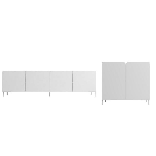 Manhattan Comfort 2pc Bogardus TV Stand for TVs up to 65" and 2 Door Accent Cabinet Set White: Mid-Century Modern, Particle Board Construction