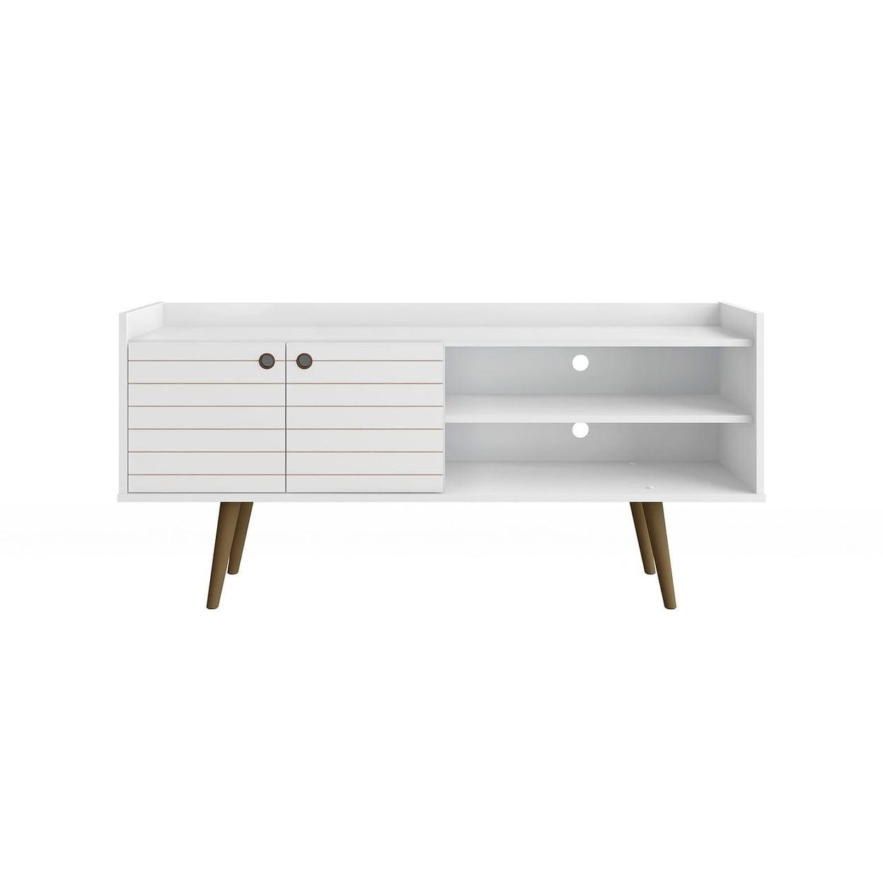 Bogart Mid Century Modern TV Stand for TVs up to 50'': Media Stand with Open Shelves & Cable Management - Manhattan Comfort