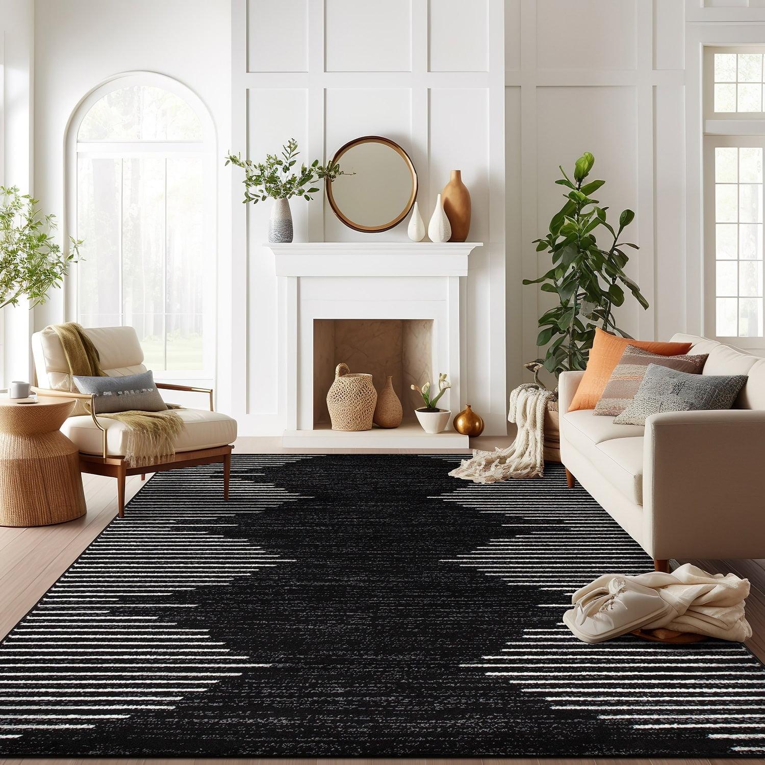 World Rug Gallery Bohemian Stripe Area Rug - Black 5' x 7'