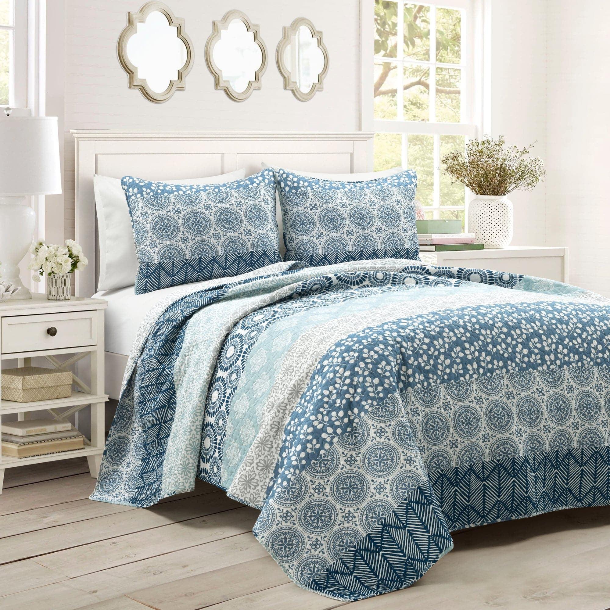 Navy Standard Cotton 3 Piece Quilt Set