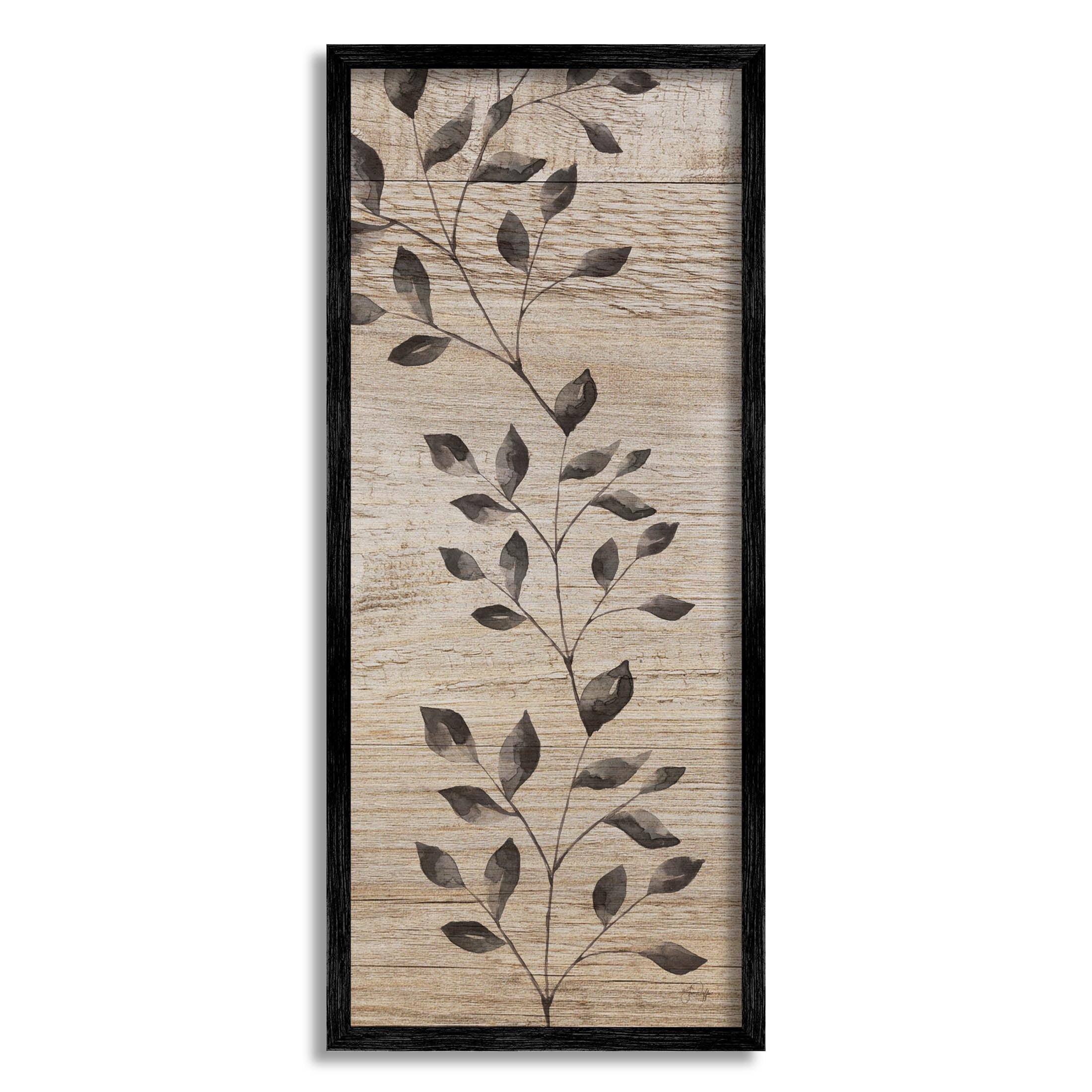 Boho Botanical Rustic Pattern Black Framed Canvas Wall Art, 10 x 24