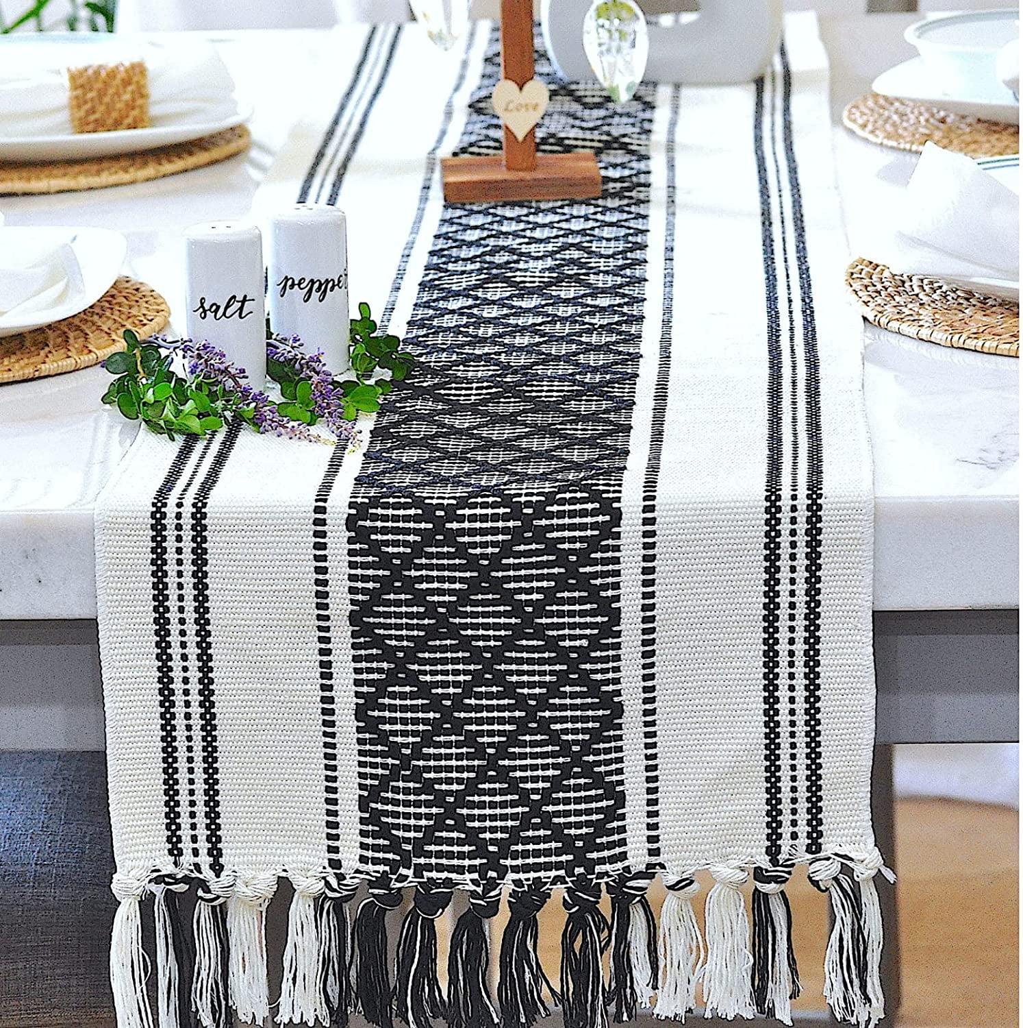 Oveesha Boho Cotton Woven Table Runner With Tassels