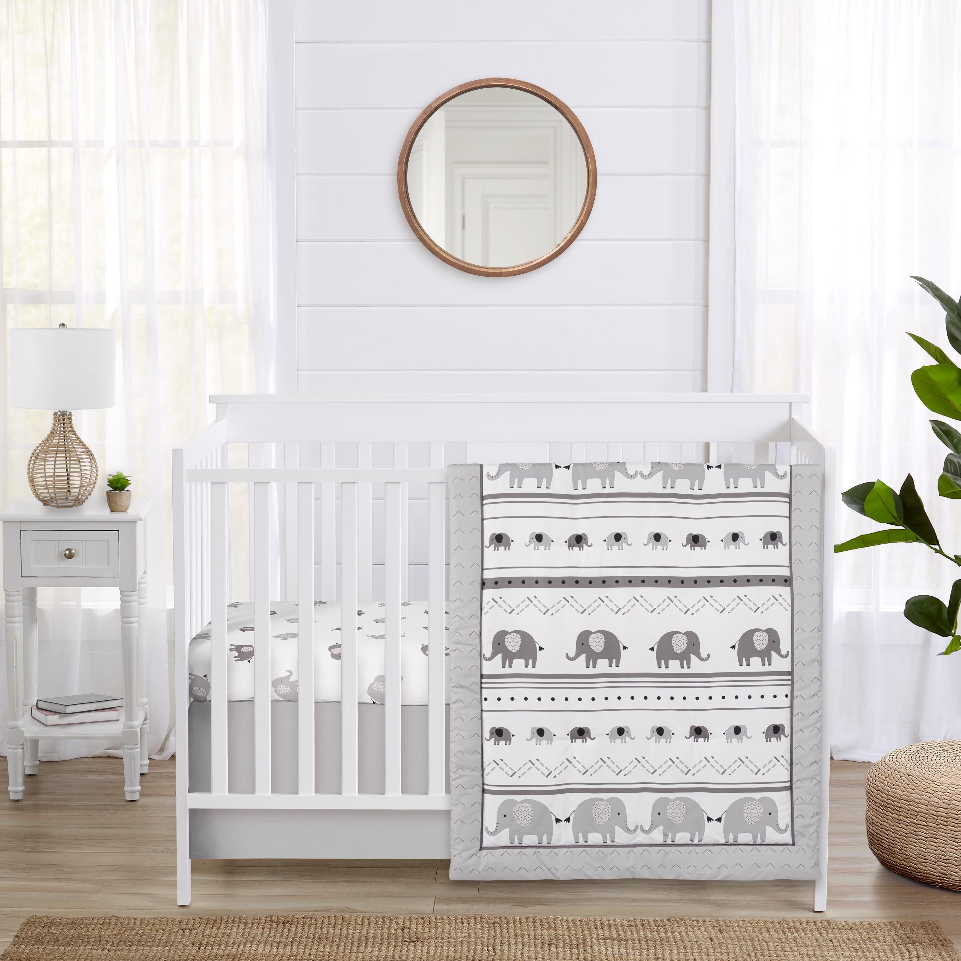 Sweet Jojo Designs Gender Neutral Unisex Baby Crib Bedding Set - Boho Elephant Grey White 3pc