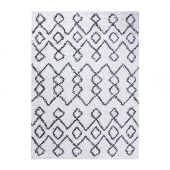 Boho Geometric Diamonds Plush Shag Indoor Area Rug, Black/Cream, 8' x 10'