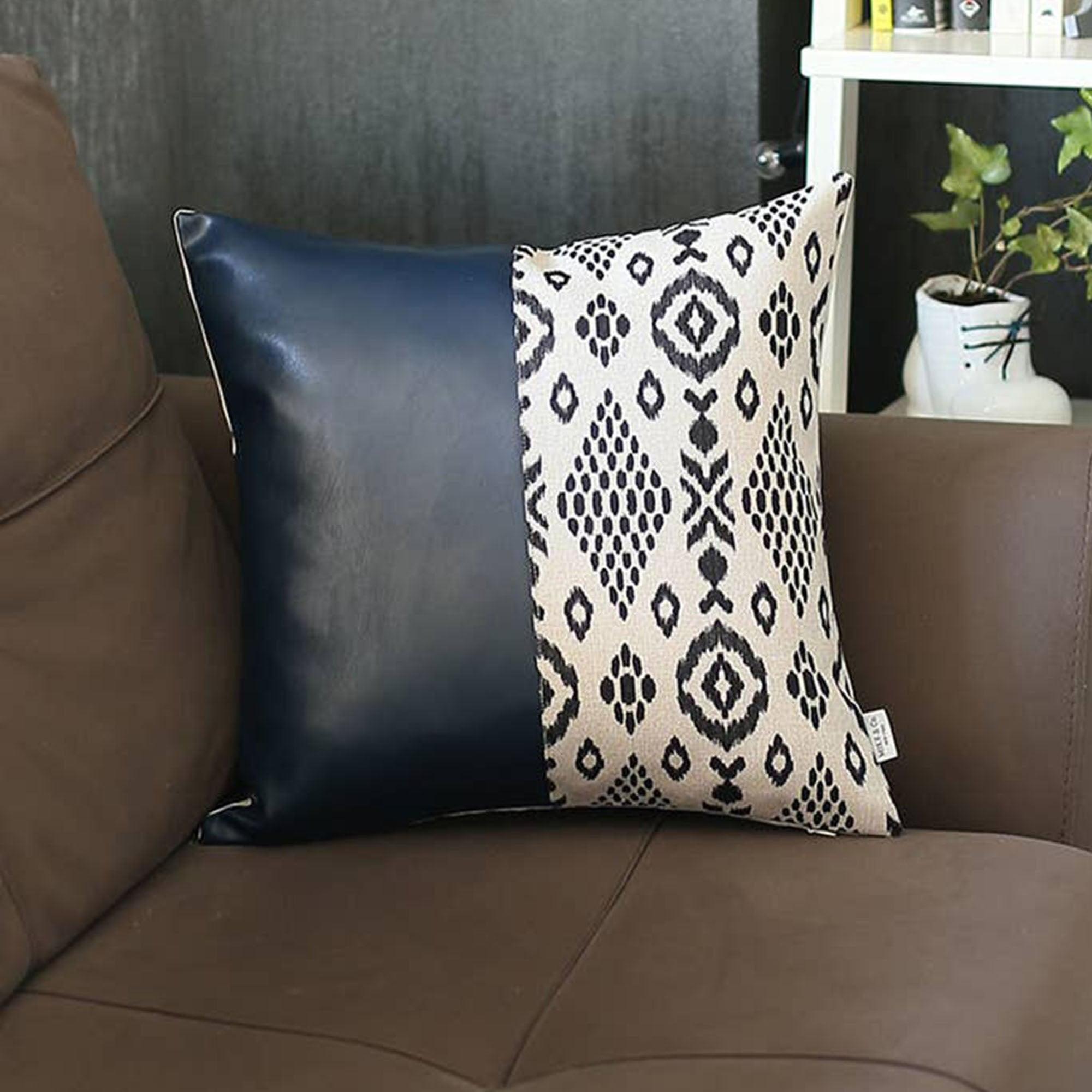 Decorative Faux Leather Pillowcase Ikat Pillow Cover