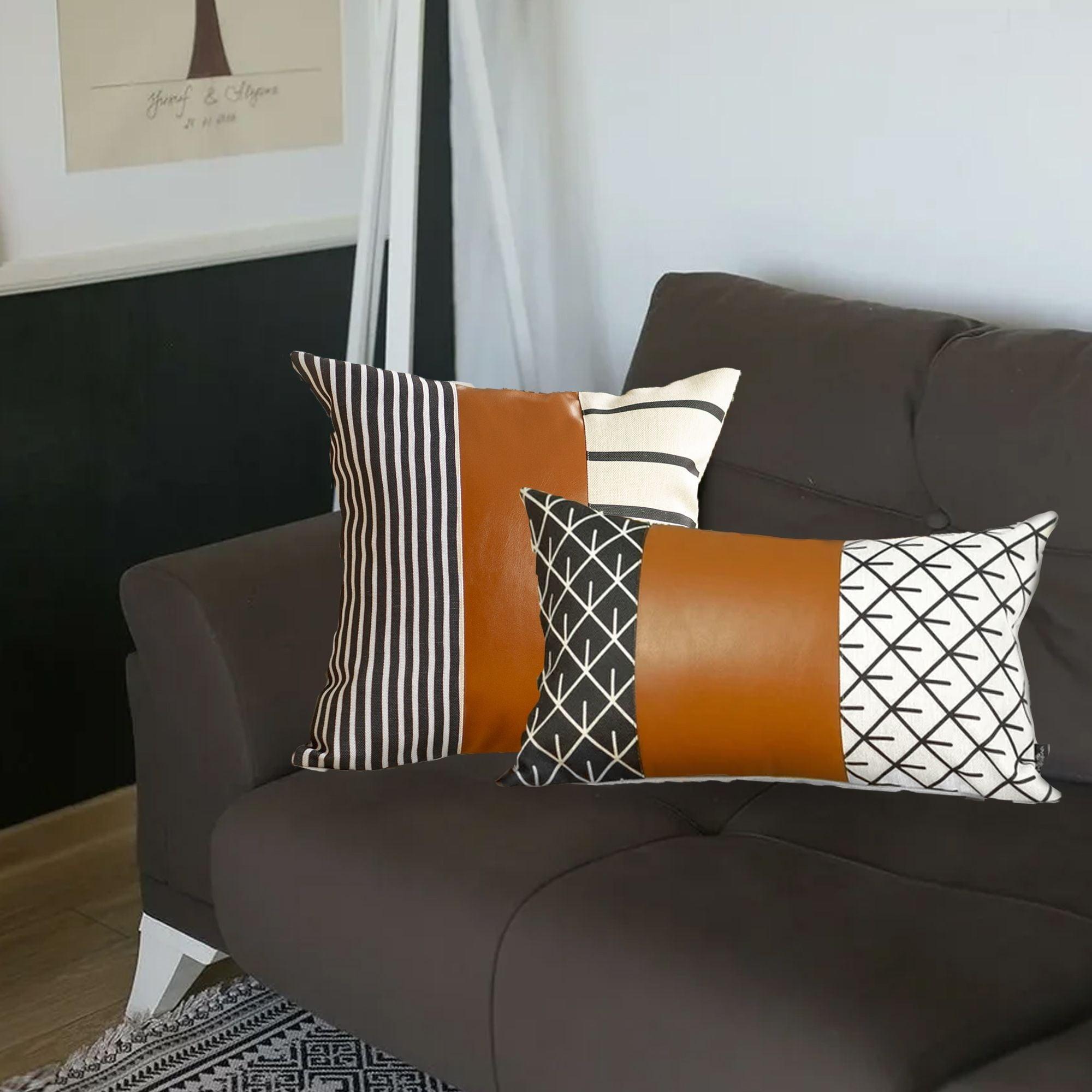 Geometric Faux Leather Reversible Pillow Cover