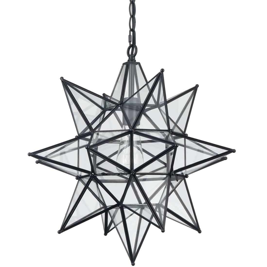 Geometric Black and Clear Glass Star Pendant Light