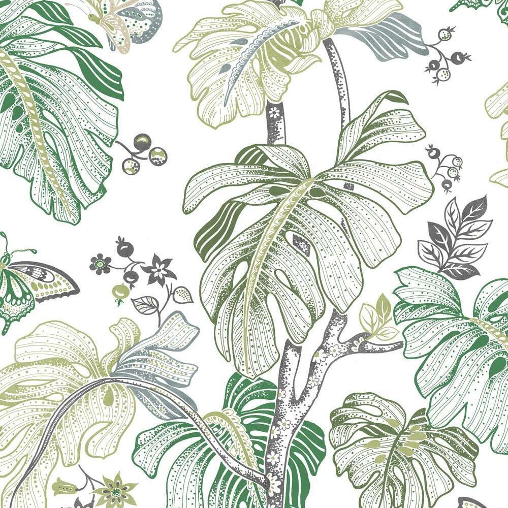 Green and Grey Boho Palm Peel and Stick Wallpaper Roll