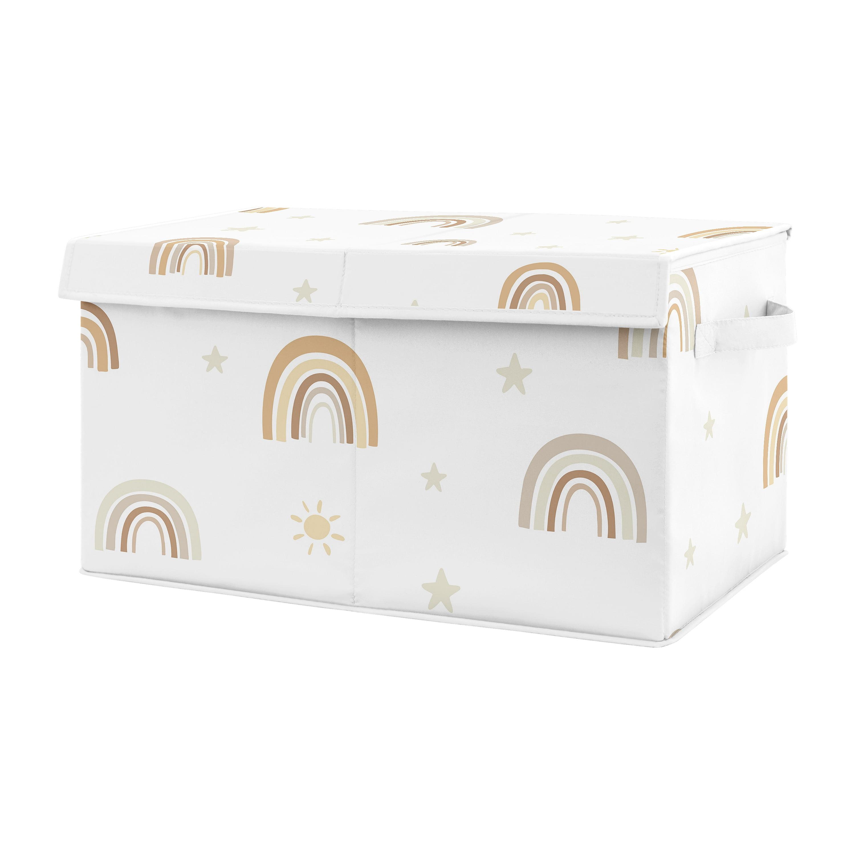 Neutral Boho Rainbow Fabric Storage Toy Bin with Lid