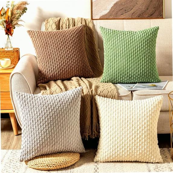 shuoli Couch Throw Pillow Covers 18X18 Set Of 4 Decorative Neutral Corduroy Boho Rustic Farmhouse Cushion Case Square For Home Decor Sofa Living Room Bed