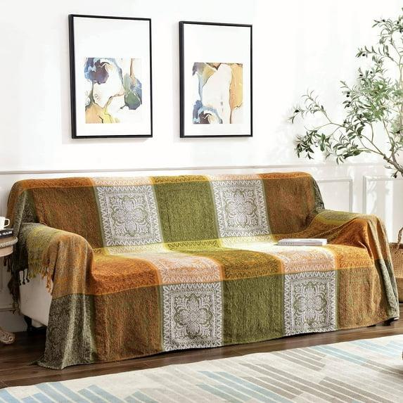Manta Bohemia, Borlas Bohemias para Cama, Sofá, Silla Suave, Borlas con Flecos de Chenilla (Verde, Grande 86 X 102 Pulgadas)