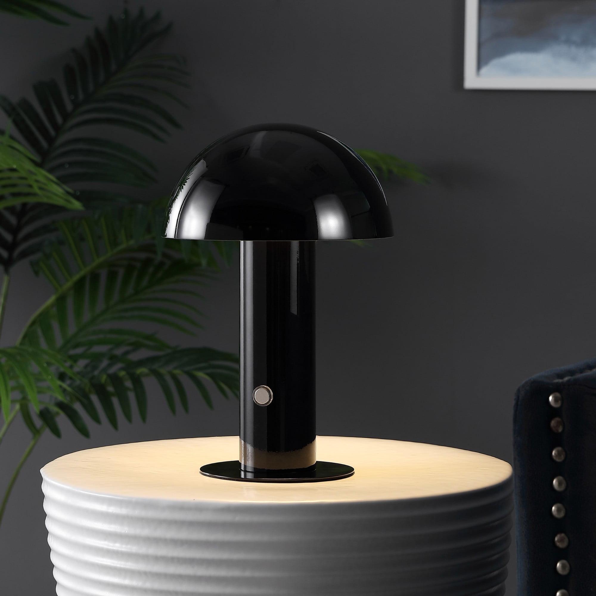 JONATHAN Y JYL7115A Boletus 10.75" Contemporary Bohemian Rechargeable/Cordless Iron Integrated Portable LED Mushroom Table Lamp, Modern, Coastal for living room, dinning room, bedroom, Black
