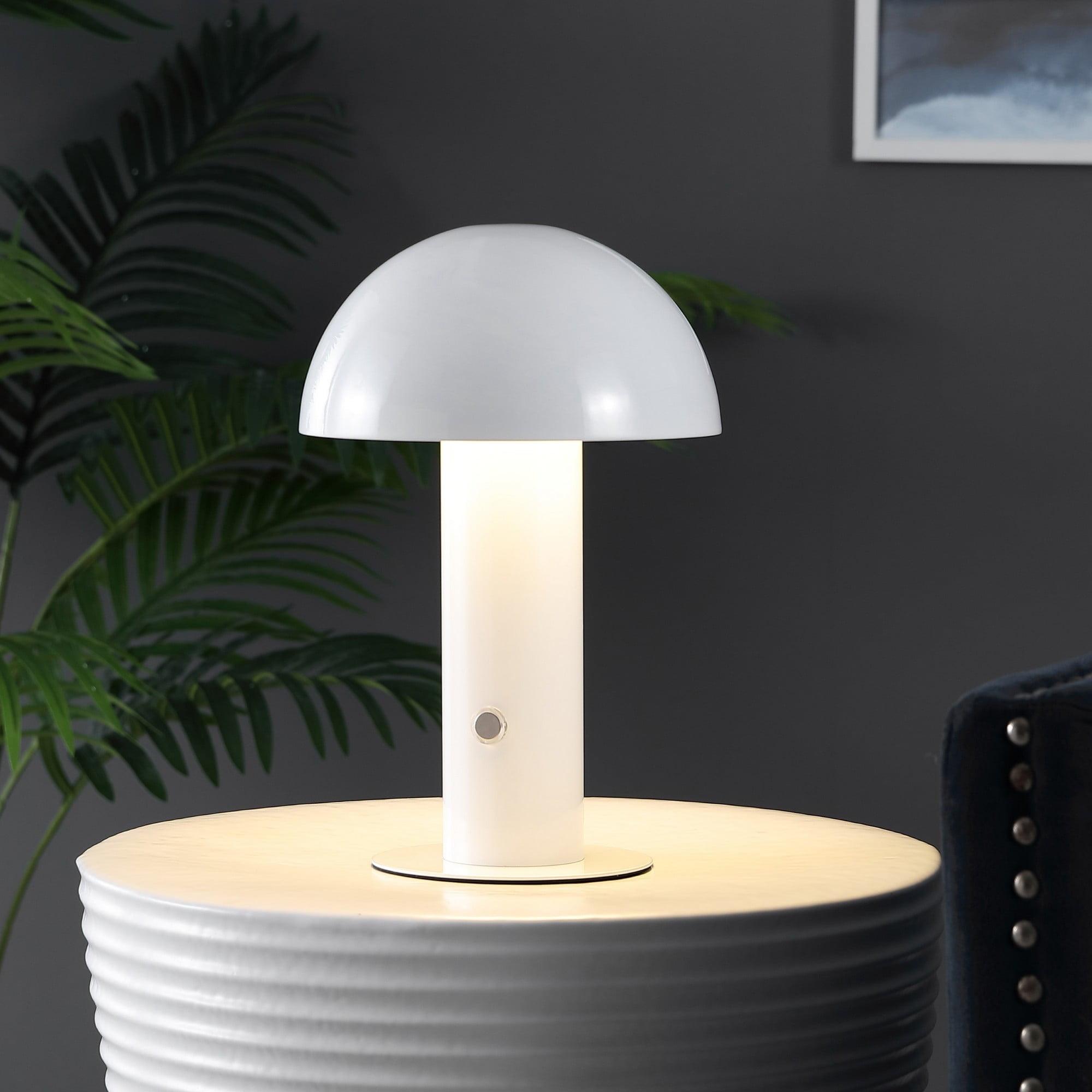 JONATHAN Y JYL7115B Boletus 10.75" Contemporary Bohemian Rechargeable/Cordless Iron Integrated Portable LED Mushroom Table Lamp, Modern, Coastal for living room, dinning room, bedroom, White