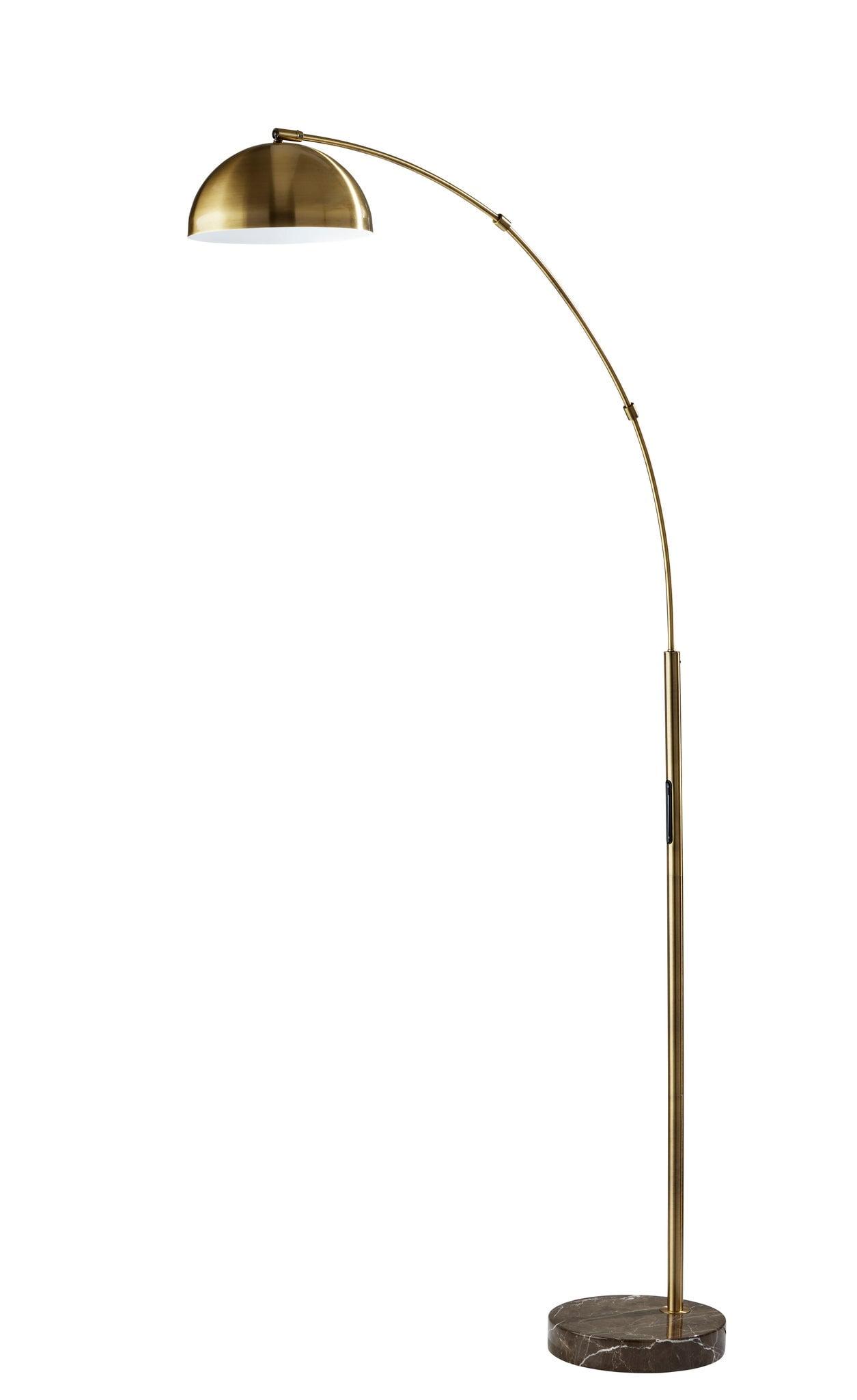 Antique Brass Touch Arc LED Floor Lamp with Brown Marble Base