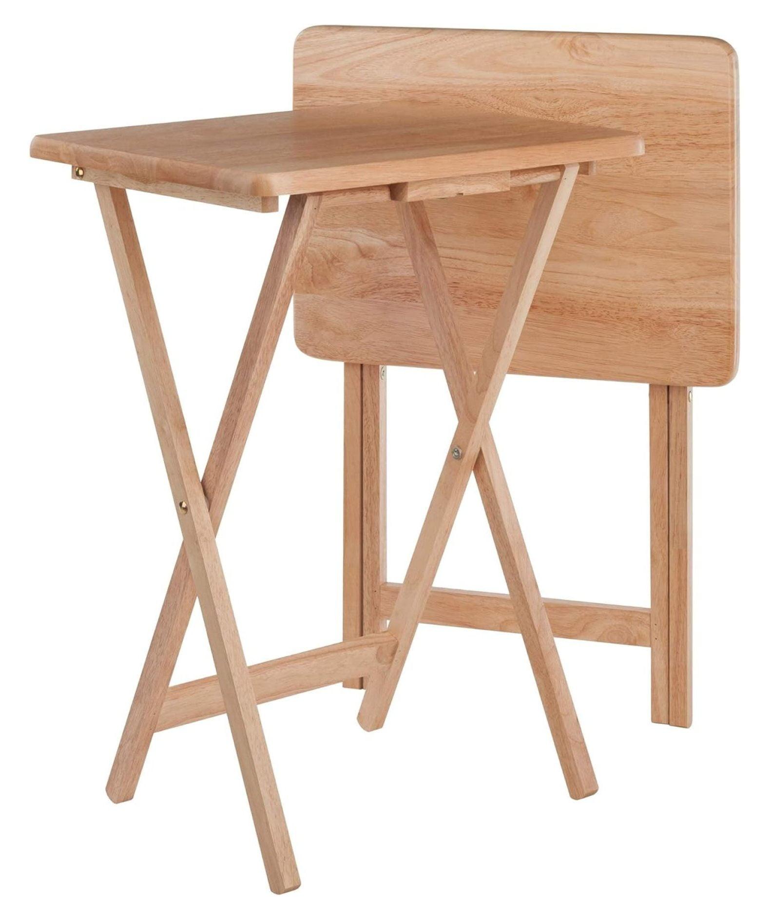 Beige Natural Wood Alex 2-Piece Snack Table Set - Foldable & Versatile