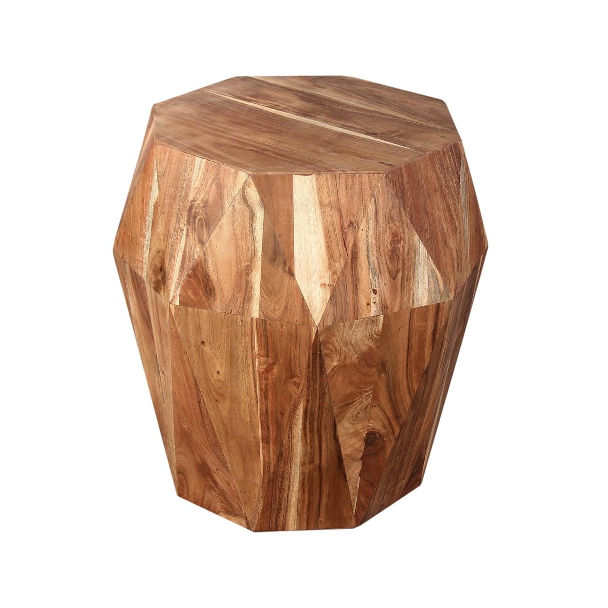 Artisanal Octagon Top Acacia Wood Side Table, Natural Brown