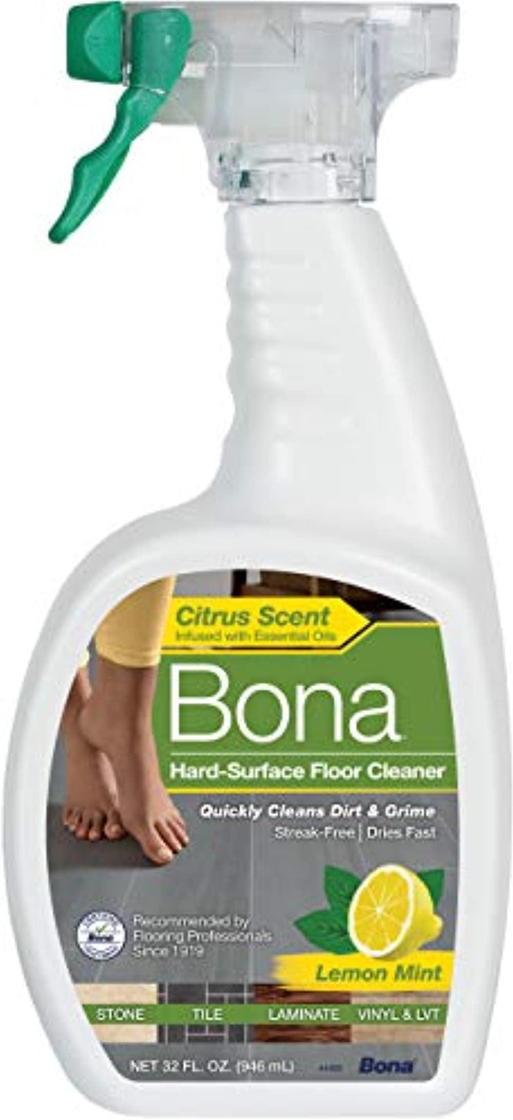 Bona Lemon Mint Cleaning Products Multi-Surface Cleaner Spray + Mop All Purpose Floor Cleaner - 32oz