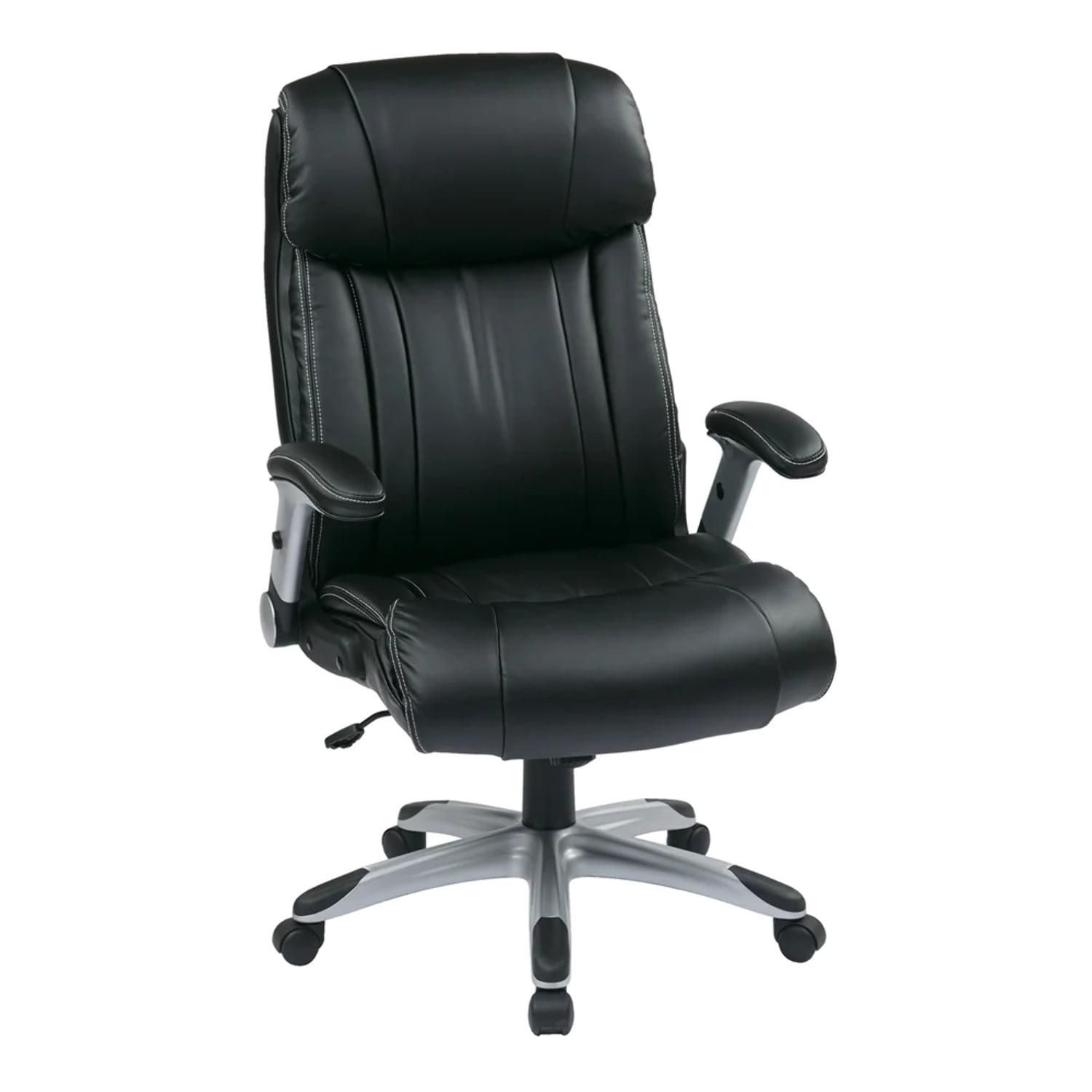 ErgoExec High-Back Swivel Black Leather Executive Chair with Adjustable Arms