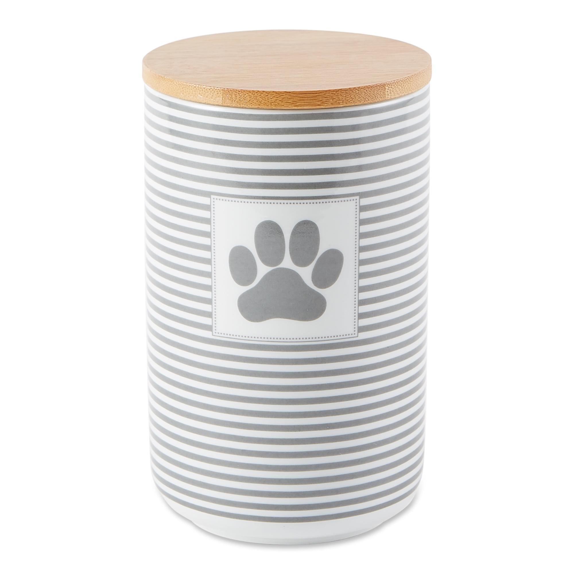 Gray Stripe Ceramic Pet Treat Canister with Bamboo Lid